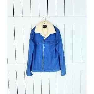 Blue jean denim faux sheepskin jacket